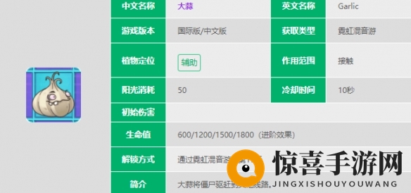 《植物大战僵尸2》大蒜介绍